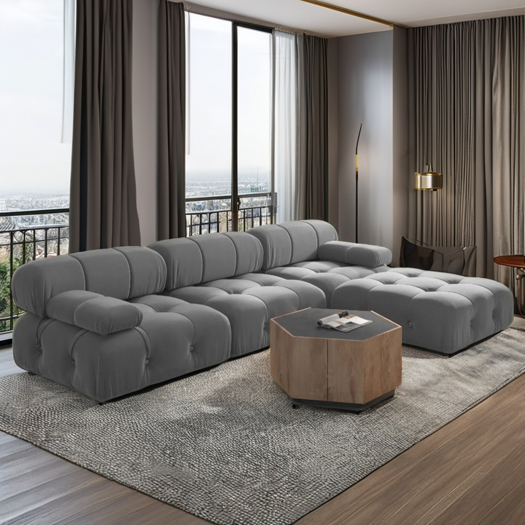 Modern Modular Sofa Set Light Luxury Fabric Buckle Design Living Room Convertible Features Sponge Wood Foam Hotels - Image 3
