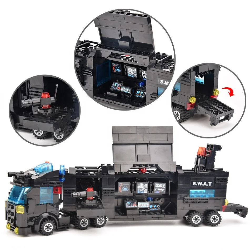 SWAT Mobile Command Center Truck Car Building Set Police Transform Blocks Car Fighter for Kids Boys - Image 4
