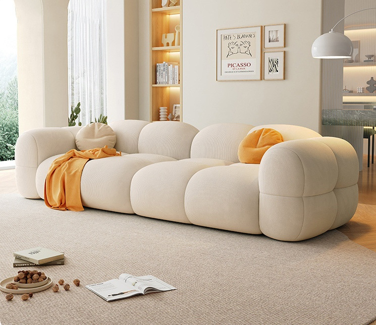 Modern Design Cream Style Living Room Sofa Puff Set Solid Color Corduroy Material Modular Lazy Recliner Furniture