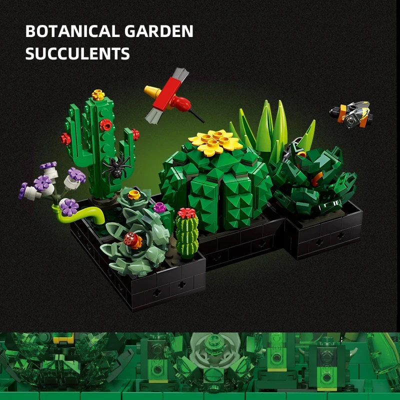590PCS Creative Plastic Succulent Plant Flower Cactus Hummingbird Building Blocks Model Assemble Toys Kids Adults Perfect Gifts - Image 2