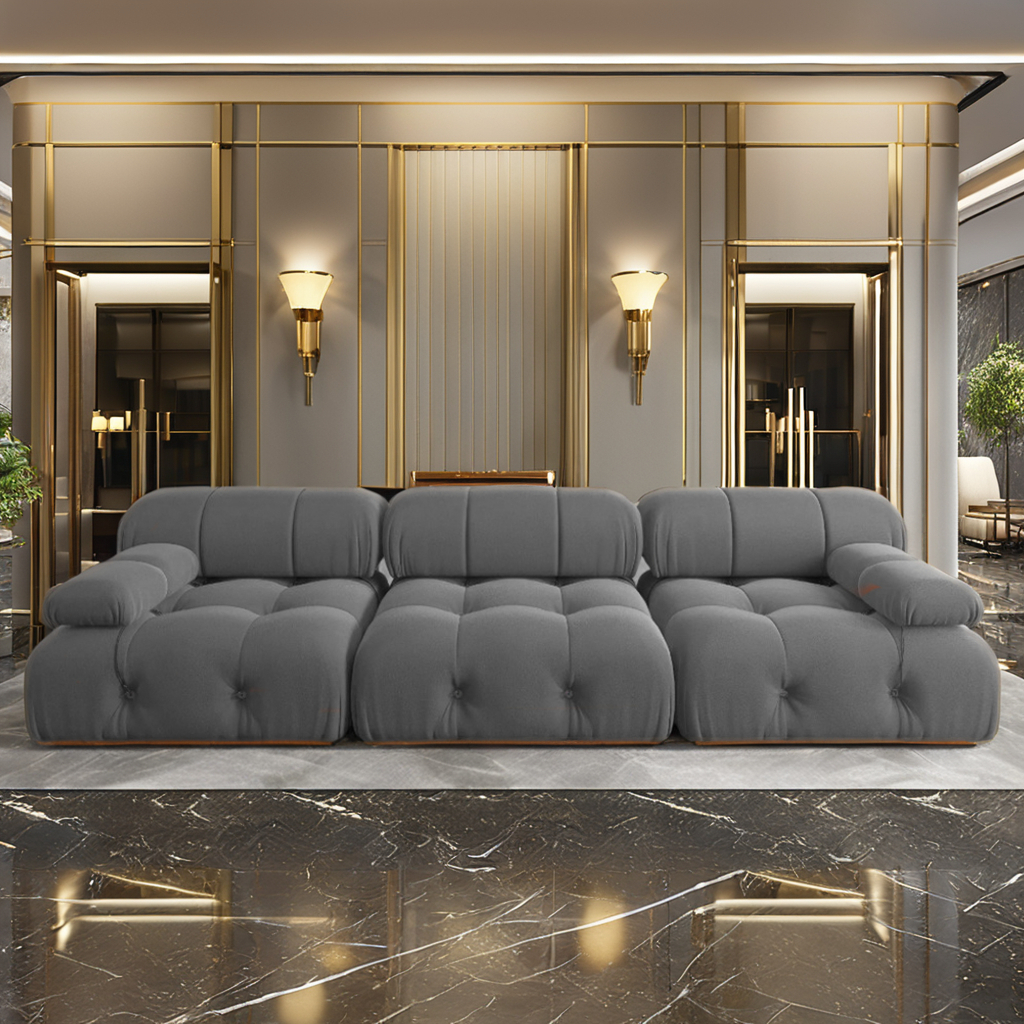Modern Modular Sofa Set Light Luxury Fabric Buckle Design Living Room Convertible Features Sponge Wood Foam Hotels - Image 4