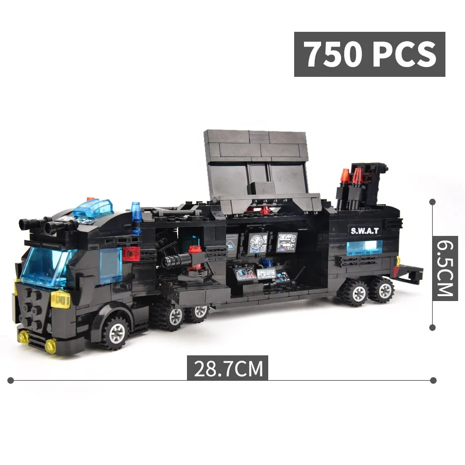 SWAT Mobile Command Center Truck Car Building Set Police Transform Blocks Car Fighter for Kids Boys - Image 3