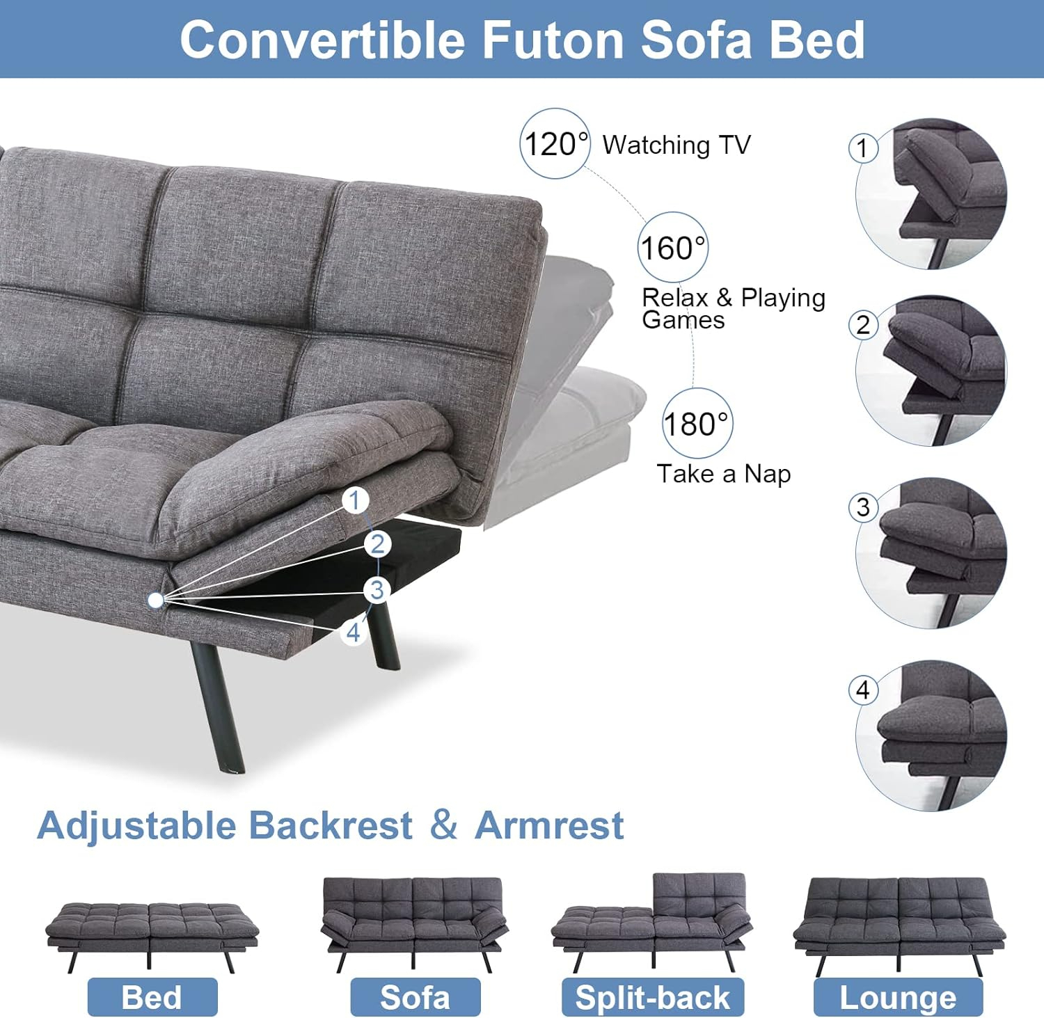 High Quality Living Room Sofa Bed Couch Memory Foam Futon Convertible Couch Bed - Image 5