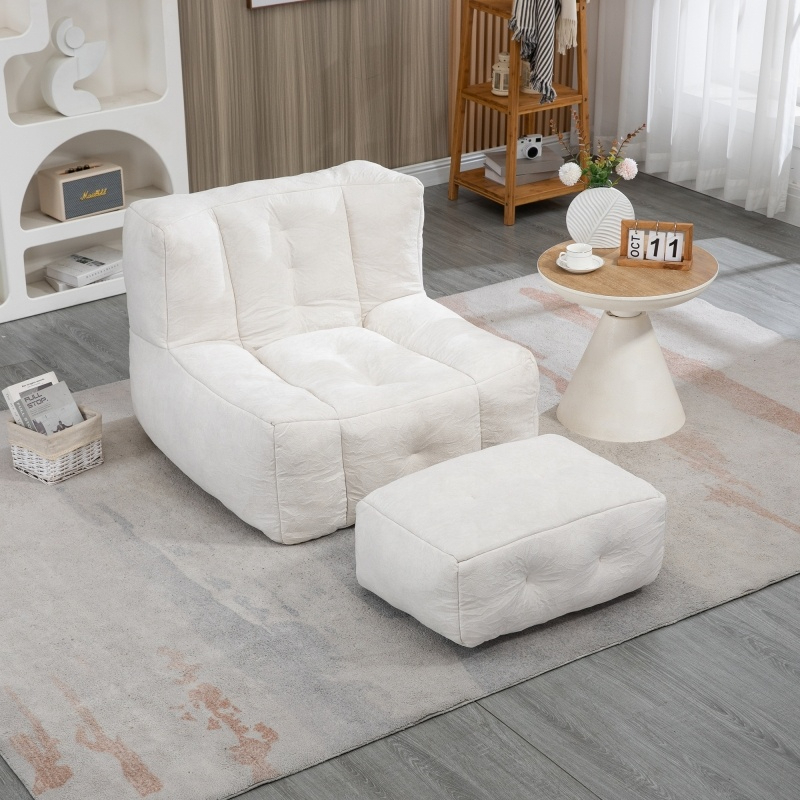Modern Design Fluffy Bean Bag Chair Set Footrest Vacuum Compression Packaging