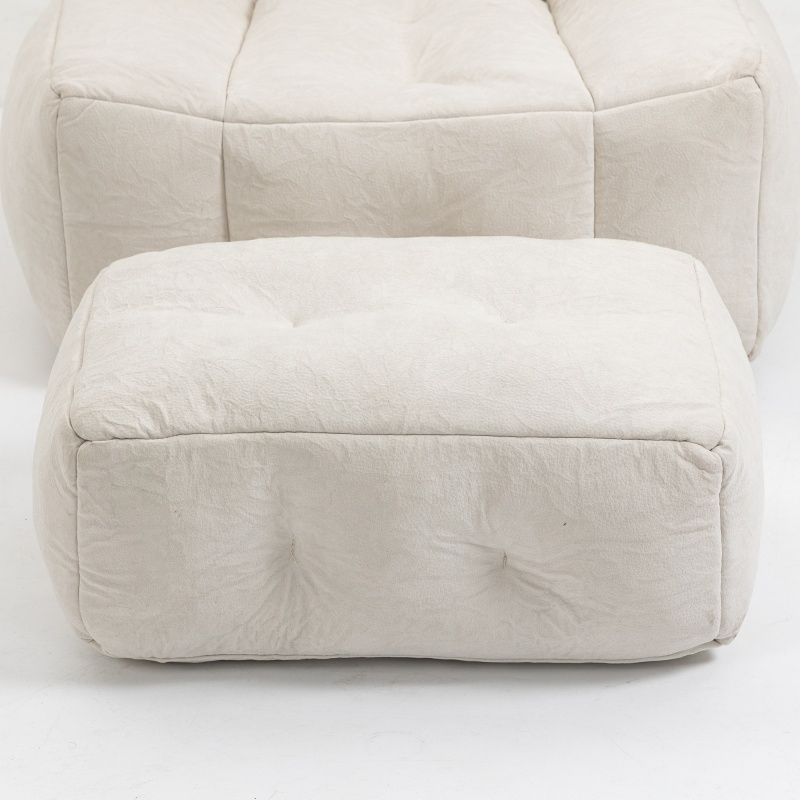 Modern Design Fluffy Bean Bag Chair Set Footrest Vacuum Compression Packaging - Image 4